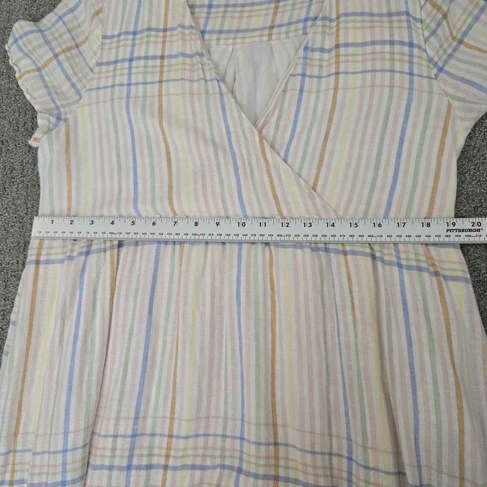 Madewell Clara Linen Blend Wrap Midi Dress Pastel Plaid Cottagecore Size L - Picture 6 of 8
